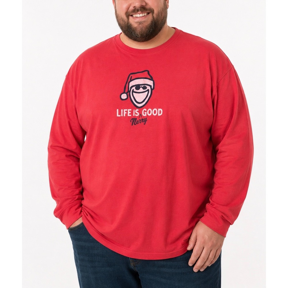 Life Is Good Crusher Tee Mens XXL Red NWT Holiday Santa Graphic Long Sleeve Top